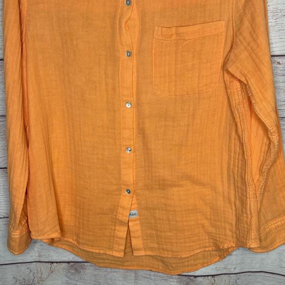 Rails Ellis Orange Papaya Button Down Cotton Gauze Long Sleeve Shirt Size Small - Picture 11 of 12